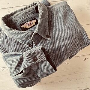 Harley Davidson Mens XXL Corduroy Long Sleeve Button Down Shirt Embroidered